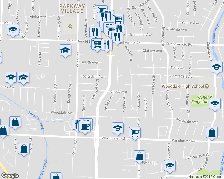map of restaurants, bars, coffee shops, grocery stores, and more near 4737 Chuck Avenue in Memphis