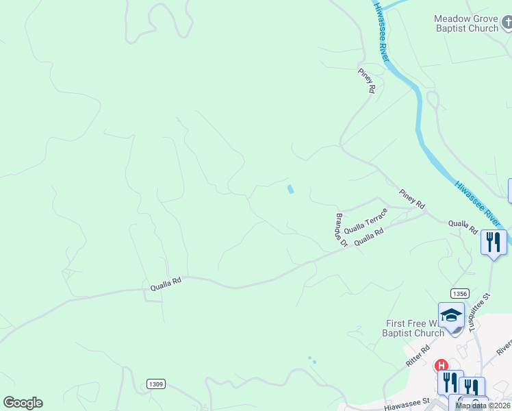 map of restaurants, bars, coffee shops, grocery stores, and more near 344 Old Dyer Drive in Hayesville