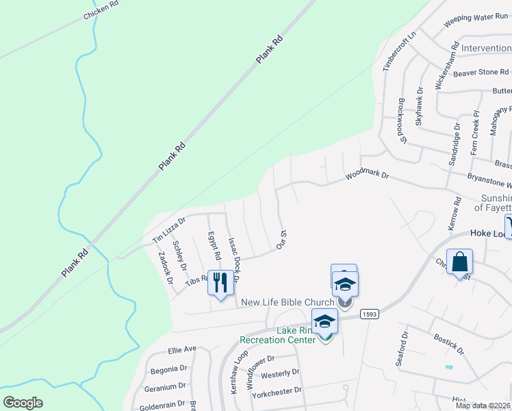 map of restaurants, bars, coffee shops, grocery stores, and more near 829 Wigwam Drive in Fayetteville
