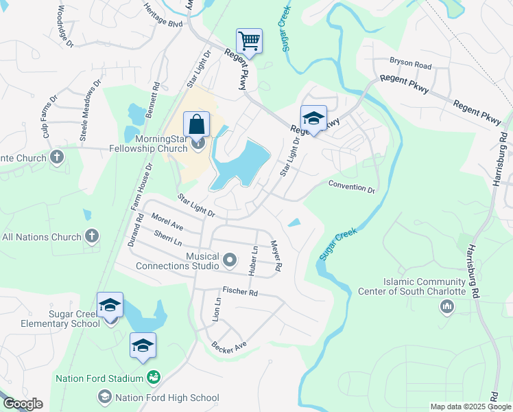 map of restaurants, bars, coffee shops, grocery stores, and more near 604 Wisteria Walk Way in Fort Mill