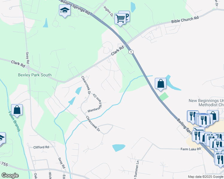 map of restaurants, bars, coffee shops, grocery stores, and more near 915 Riverland Woods Trl in Boiling Springs