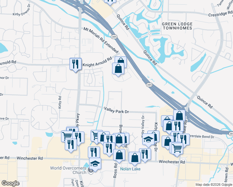 map of restaurants, bars, coffee shops, grocery stores, and more near 6735 Norfield Drive in Memphis
