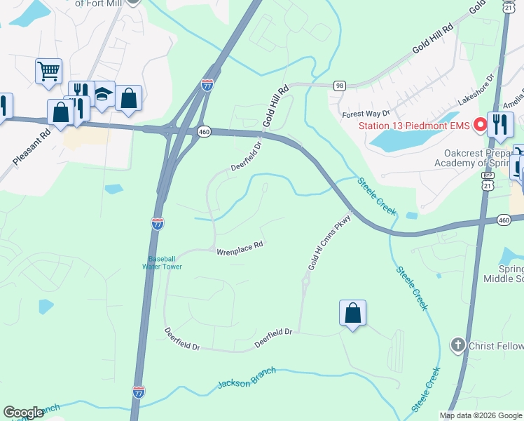 map of restaurants, bars, coffee shops, grocery stores, and more near 751 Gold Hill Road in Fort Mill