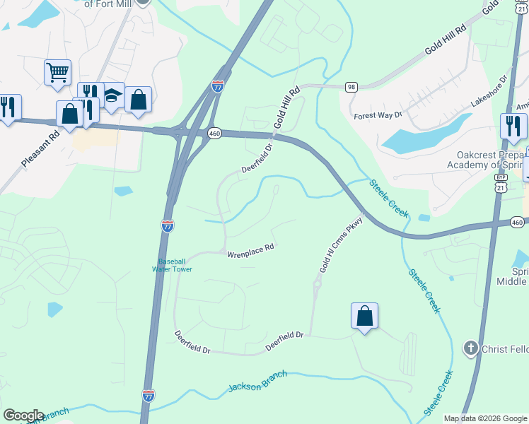 map of restaurants, bars, coffee shops, grocery stores, and more near 751 Gold Hill Road in Fort Mill