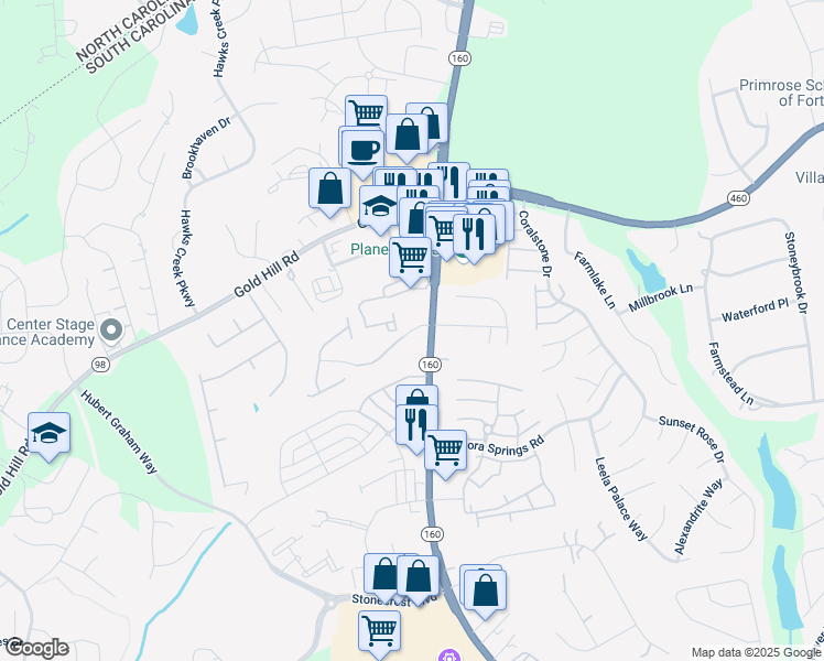map of restaurants, bars, coffee shops, grocery stores, and more near 800 Stone Village Drive in Fort Mill