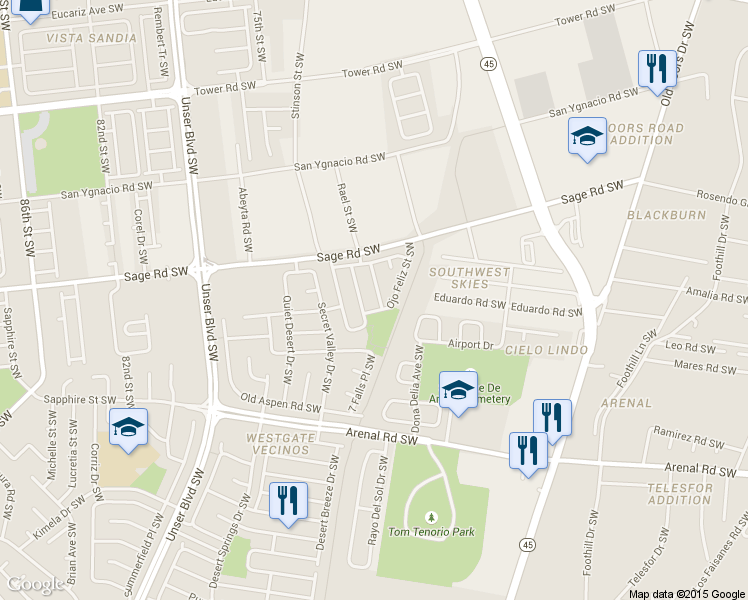 map of restaurants, bars, coffee shops, grocery stores, and more near 1340 Tres Ritos Street Southwest in Albuquerque