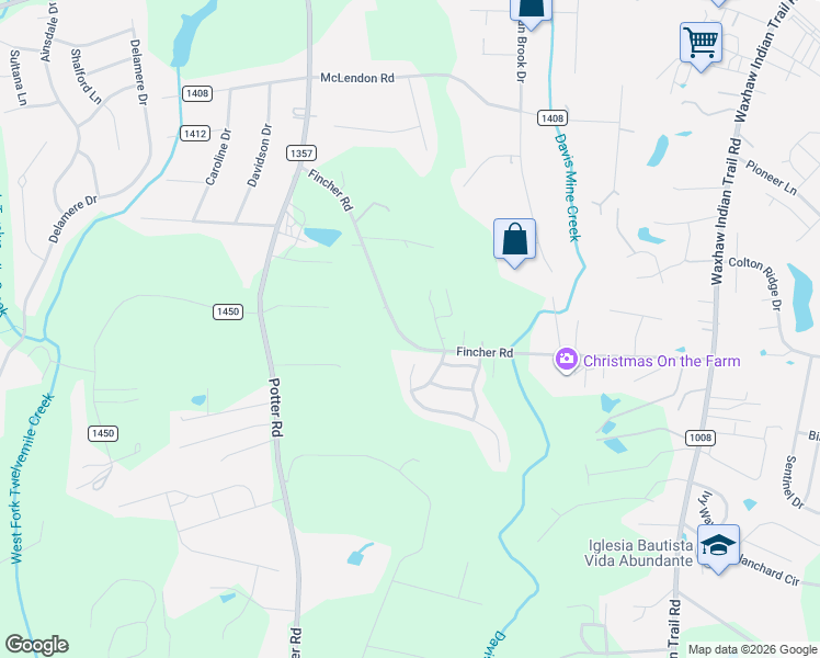 map of restaurants, bars, coffee shops, grocery stores, and more near 2800 Fincher Road in Matthews
