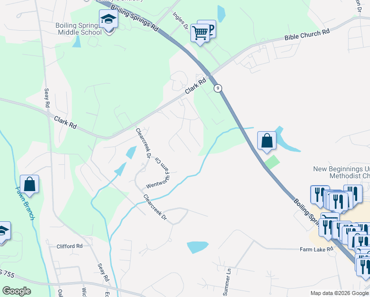 map of restaurants, bars, coffee shops, grocery stores, and more near 915 Riverland Woods Trl in Boiling Springs
