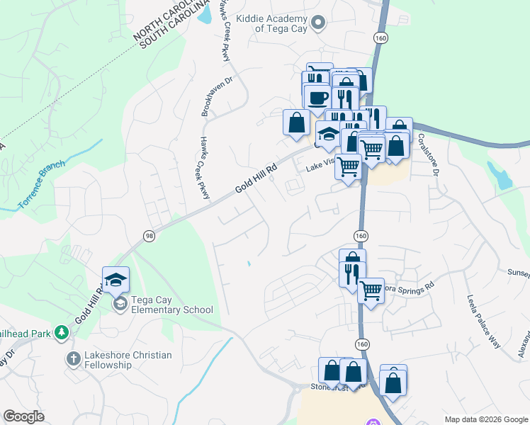 map of restaurants, bars, coffee shops, grocery stores, and more near 143 Sea Island Boulevard in Fort Mill