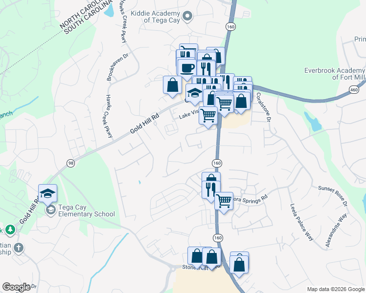map of restaurants, bars, coffee shops, grocery stores, and more near 800 Stone Village Drive in Fort Mill