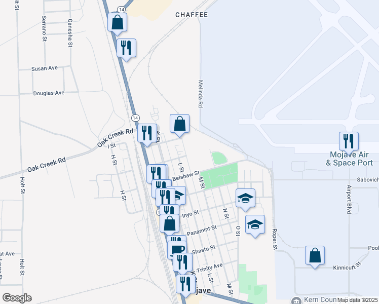 map of restaurants, bars, coffee shops, grocery stores, and more near in Mojave