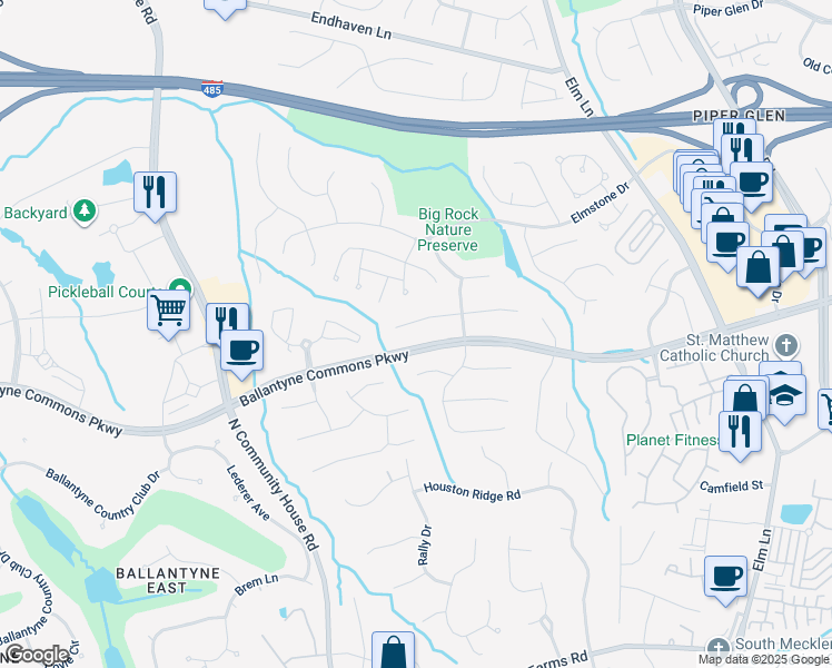 map of restaurants, bars, coffee shops, grocery stores, and more near 10720 Jordan Rae Lane in Charlotte