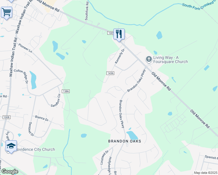 map of restaurants, bars, coffee shops, grocery stores, and more near 532 Carlisle Drive in Indian Trail
