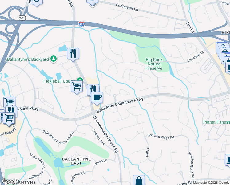 map of restaurants, bars, coffee shops, grocery stores, and more near 9200 Otter Creek Drive in Charlotte
