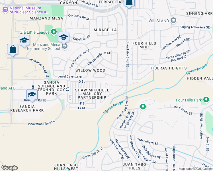 map of restaurants, bars, coffee shops, grocery stores, and more near 1053 Colt Lane Southeast in Albuquerque
