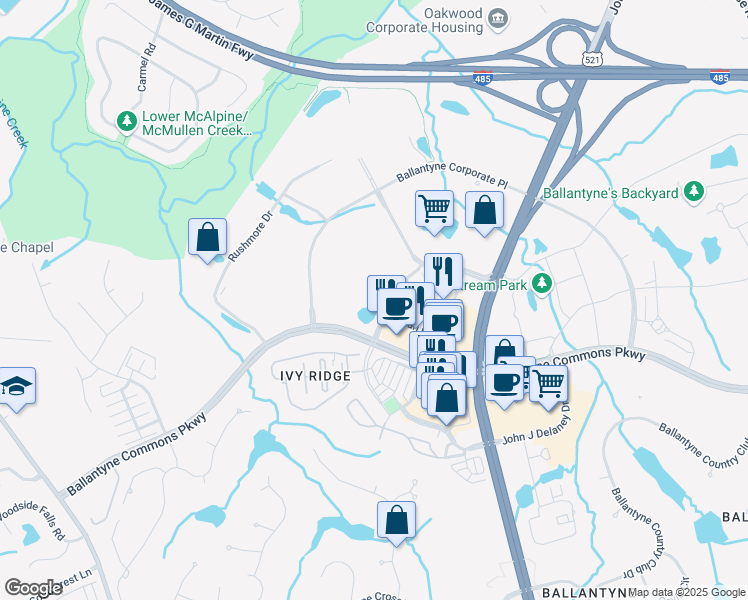 map of restaurants, bars, coffee shops, grocery stores, and more near 14027 Conlan Circle in Charlotte