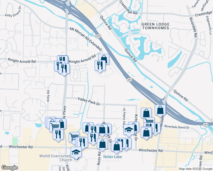 map of restaurants, bars, coffee shops, grocery stores, and more near 3379 Brownbark Drive in Memphis