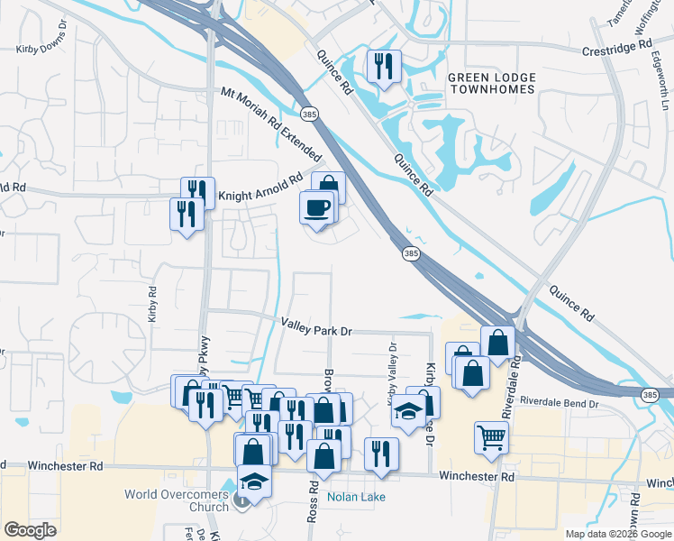map of restaurants, bars, coffee shops, grocery stores, and more near 3379 Brownbark Drive in Memphis