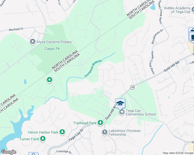 map of restaurants, bars, coffee shops, grocery stores, and more near 3016 Deer Creek Drive in Fort Mill