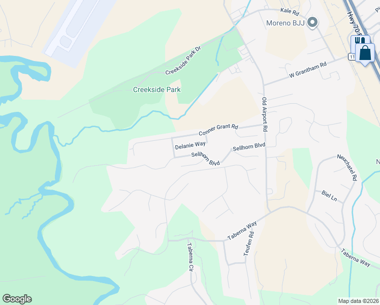 map of restaurants, bars, coffee shops, grocery stores, and more near 106 Felicity Lane in New Bern