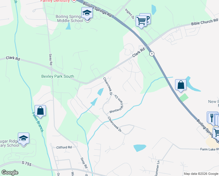 map of restaurants, bars, coffee shops, grocery stores, and more near 506 Wentworth Farm Circle in Boiling Springs