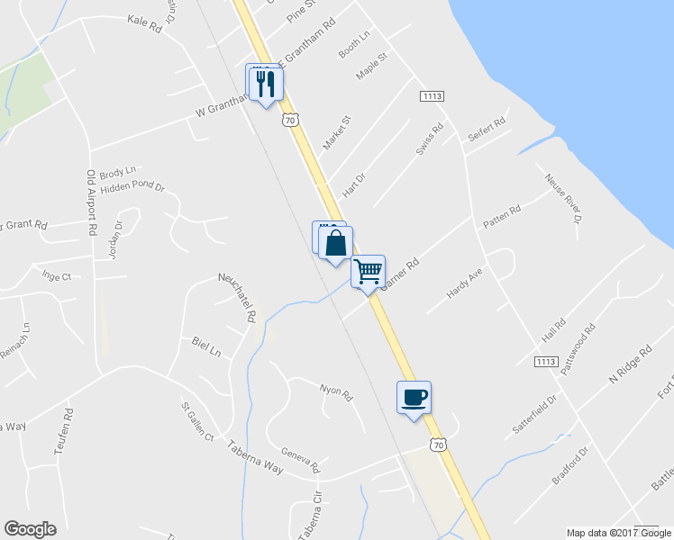 map of restaurants, bars, coffee shops, grocery stores, and more near 2707 U.S. 70 in New Bern