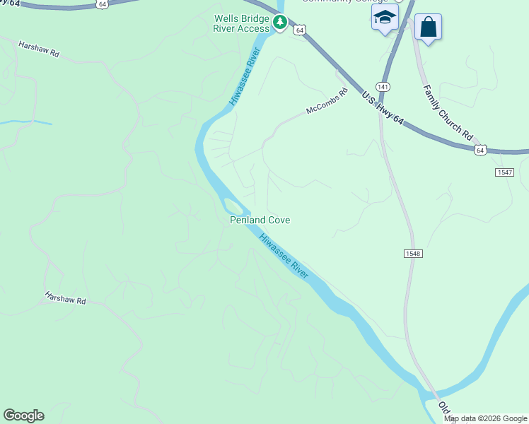 map of restaurants, bars, coffee shops, grocery stores, and more near 152 Monroe Lane in Murphy