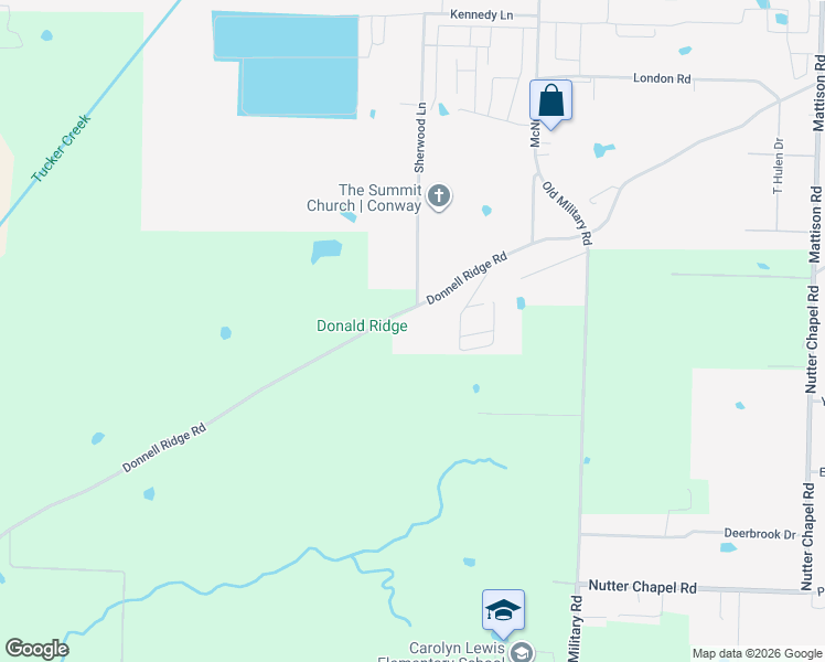 map of restaurants, bars, coffee shops, grocery stores, and more near 1398 Sherwood Lane in Conway