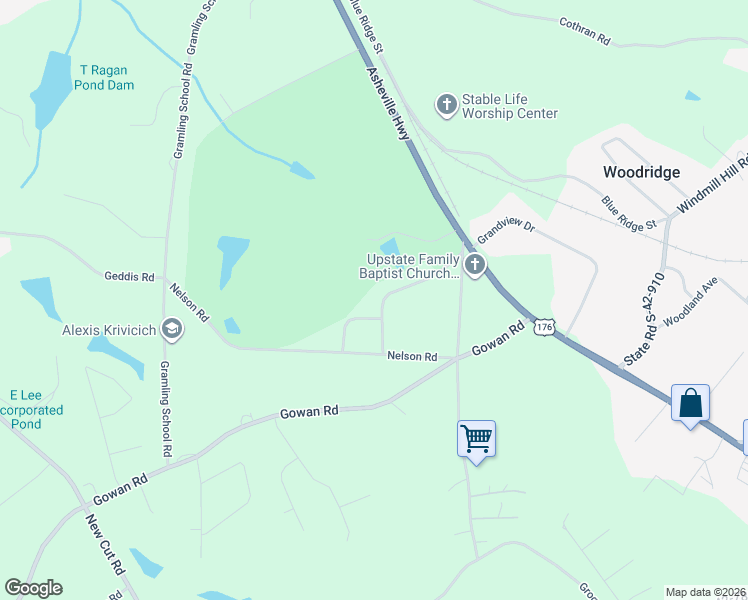 map of restaurants, bars, coffee shops, grocery stores, and more near 190 Sneeds Drive in Inman