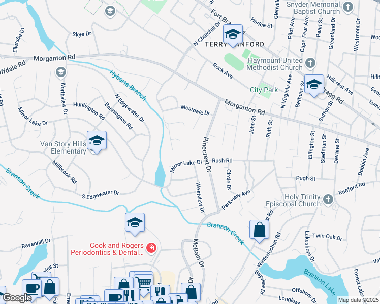 map of restaurants, bars, coffee shops, grocery stores, and more near 234 Pinecrest Drive in Fayetteville