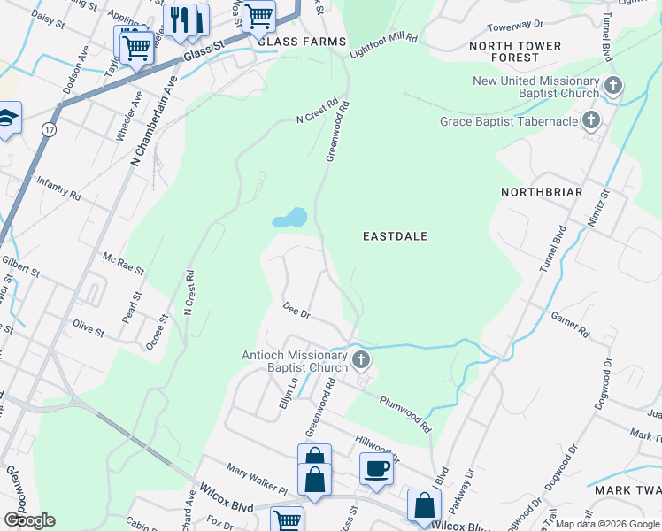 map of restaurants, bars, coffee shops, grocery stores, and more near 1926 Greenwood Road in Chattanooga