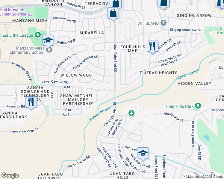 map of restaurants, bars, coffee shops, grocery stores, and more near 11900 Horseshoe Trail Southeast in Albuquerque
