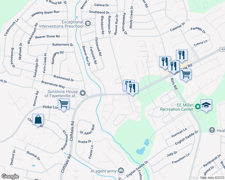 map of restaurants, bars, coffee shops, grocery stores, and more near 8464 Cliffdale Road in Fayetteville