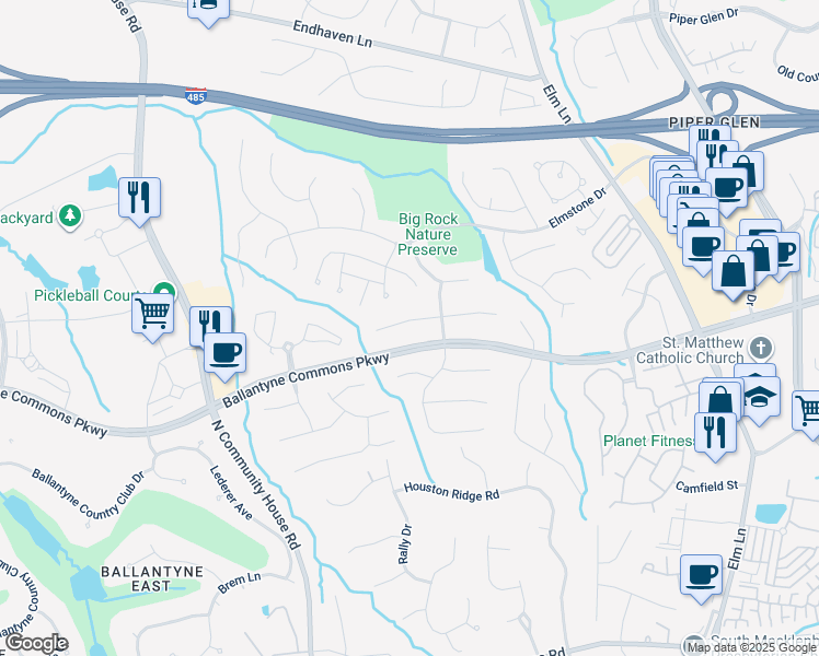 map of restaurants, bars, coffee shops, grocery stores, and more near 10808 Jordan Rae Lane in Charlotte