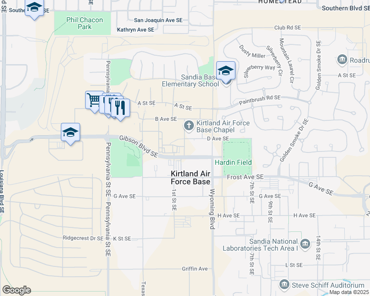 map of restaurants, bars, coffee shops, grocery stores, and more near 1900 Wyoming Boulevard Northeast in Albuquerque