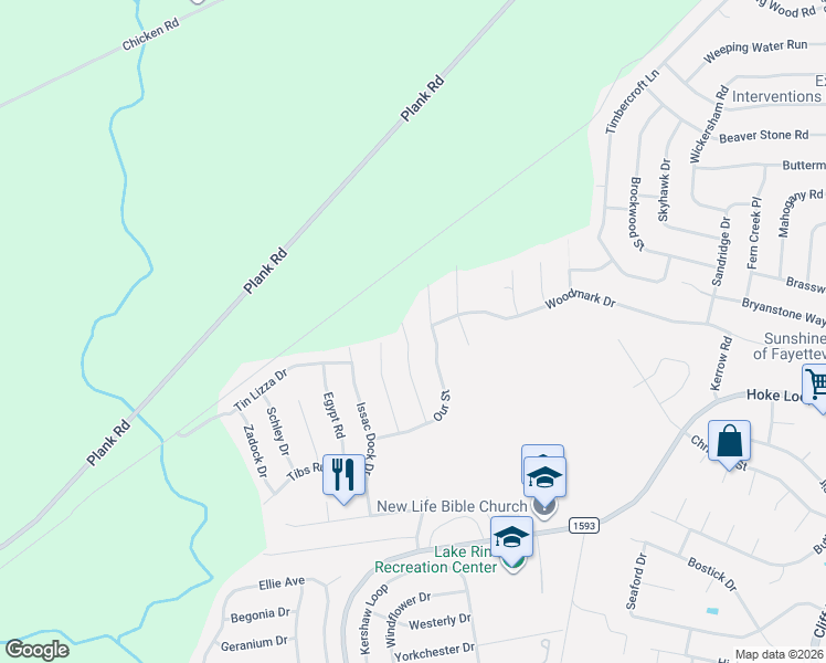 map of restaurants, bars, coffee shops, grocery stores, and more near 828 Our Street in Fayetteville