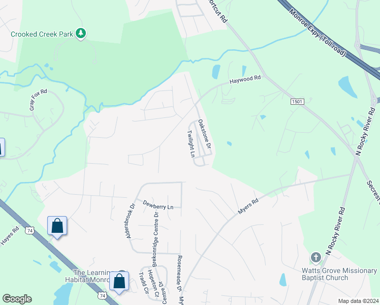 map of restaurants, bars, coffee shops, grocery stores, and more near 2048 Twilight Lane in Monroe