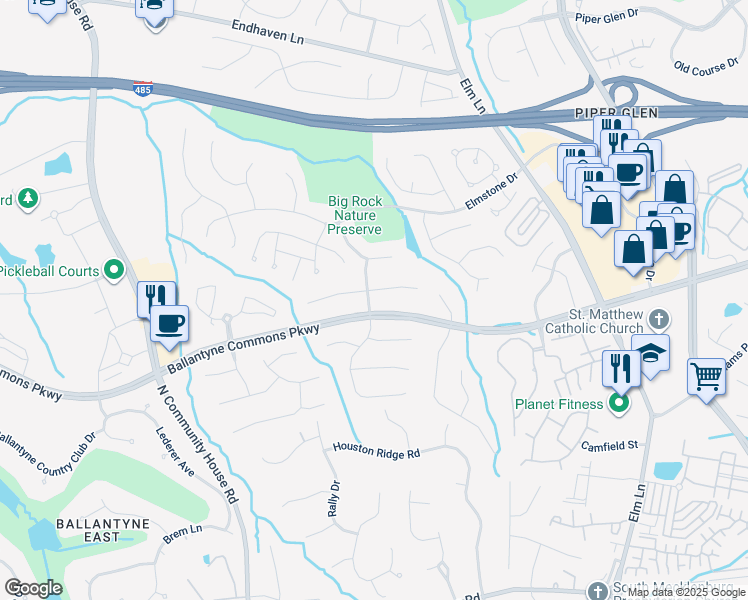 map of restaurants, bars, coffee shops, grocery stores, and more near 10900 Jordan Rae Lane in Charlotte