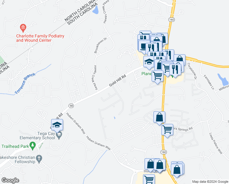 map of restaurants, bars, coffee shops, grocery stores, and more near 112 Sea Island Boulevard in Fort Mill