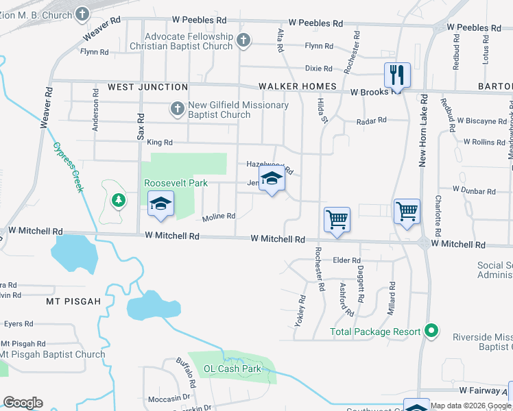 map of restaurants, bars, coffee shops, grocery stores, and more near 3336 Ford Road in Memphis