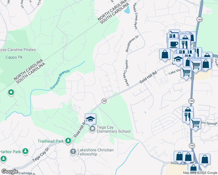 map of restaurants, bars, coffee shops, grocery stores, and more near 2032 Gold Hill Road in Fort Mill
