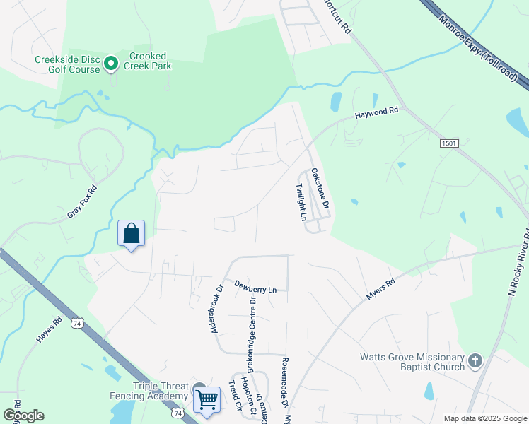 map of restaurants, bars, coffee shops, grocery stores, and more near 3315 Haywood Road in Monroe