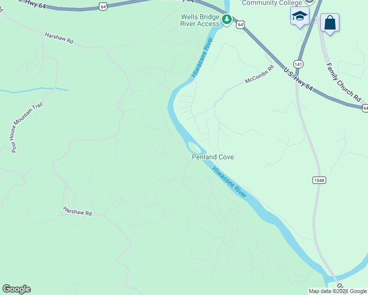 map of restaurants, bars, coffee shops, grocery stores, and more near 373 Underwood Hill Road in Murphy