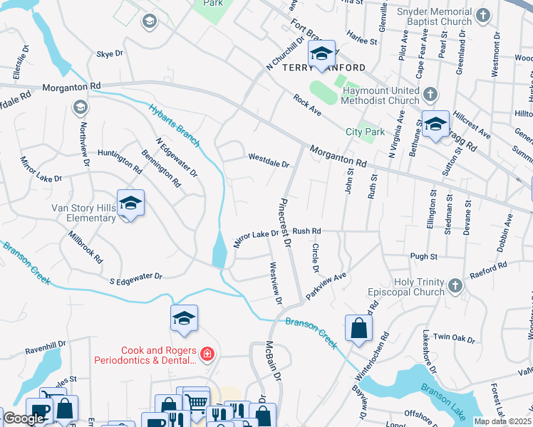 map of restaurants, bars, coffee shops, grocery stores, and more near 230 Pinecrest Drive in Fayetteville