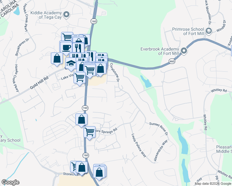 map of restaurants, bars, coffee shops, grocery stores, and more near 1723 Kashmir White Lane in Fort Mill