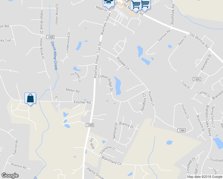 map of restaurants, bars, coffee shops, grocery stores, and more near 3000 Colton Ridge Drive in Indian Trail