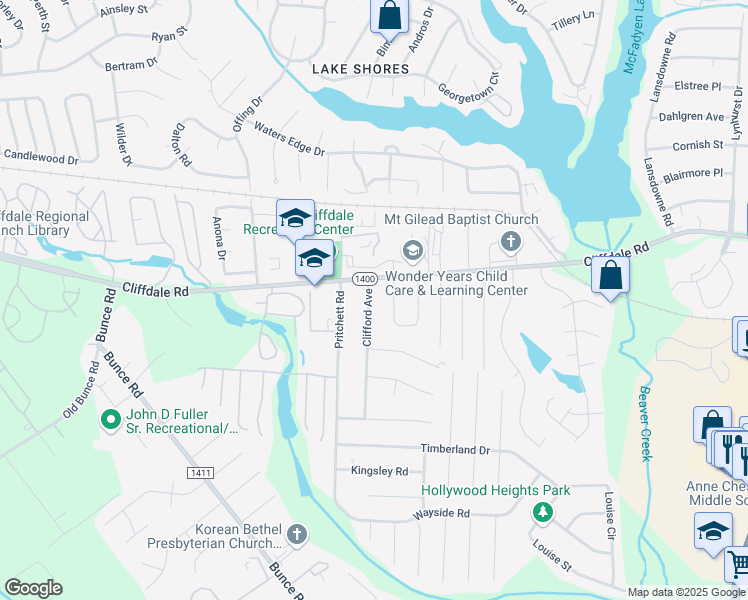 map of restaurants, bars, coffee shops, grocery stores, and more near 509 Clifford Avenue in Fayetteville