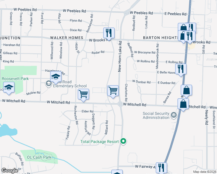 map of restaurants, bars, coffee shops, grocery stores, and more near 3316 Old Horn Lake Road in Lakeland