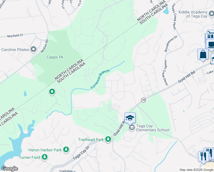 map of restaurants, bars, coffee shops, grocery stores, and more near 3130 Torrence Branch Drive in Fort Mill