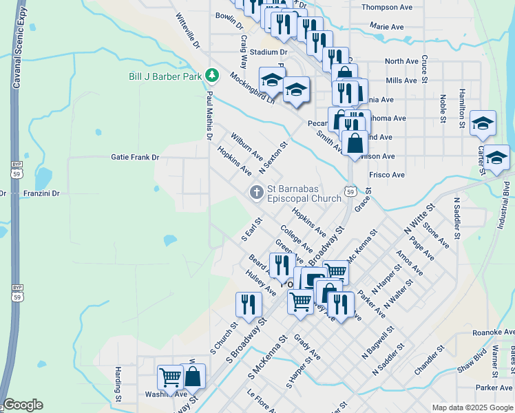 map of restaurants, bars, coffee shops, grocery stores, and more near 500 College Avenue in Poteau